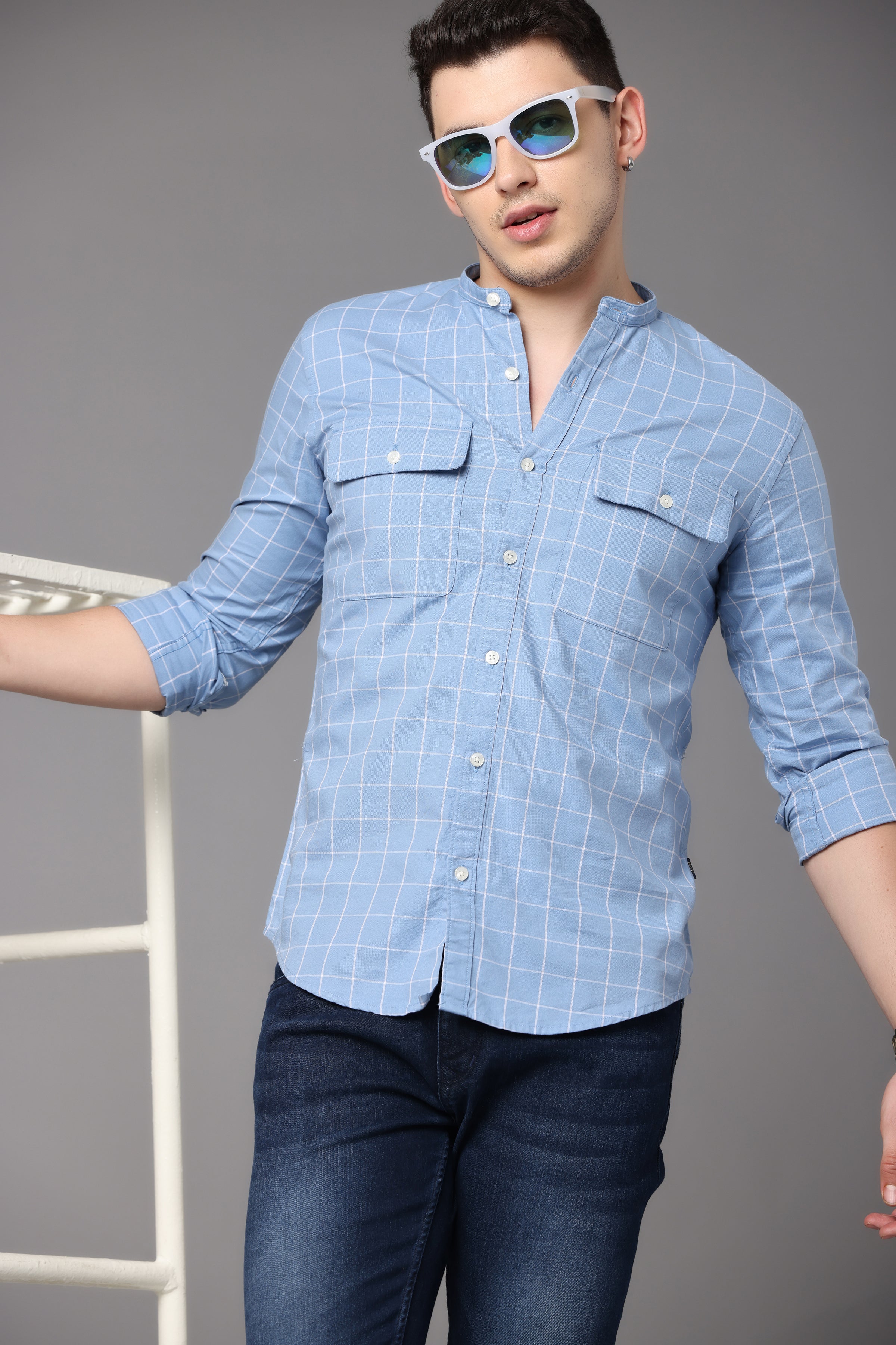 Beau Blue Check Shirt with Double Pocket Shirts Project 30 