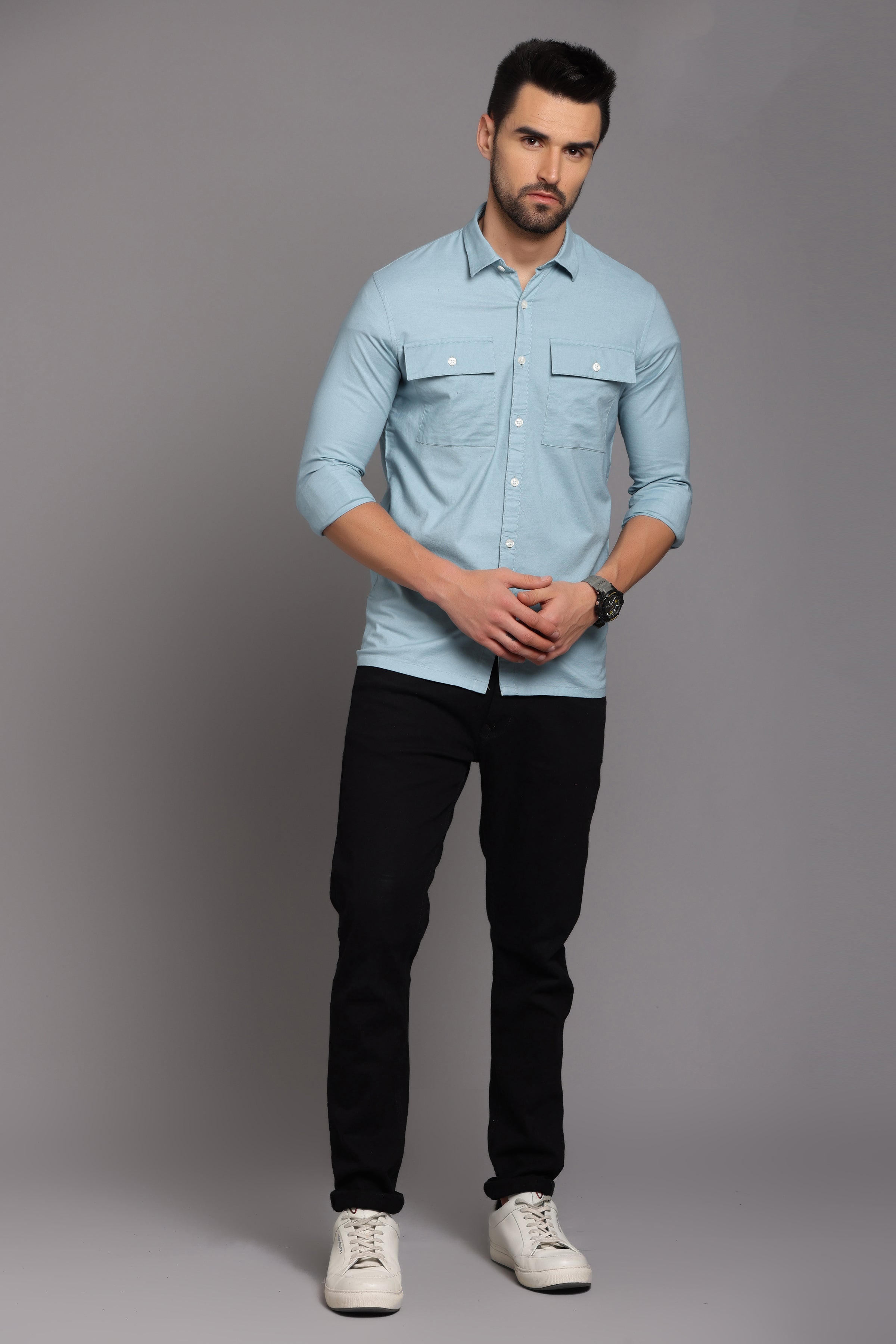 Beau Blue Full Sleeve Shirt with Double Pocket Shirts Project 30 