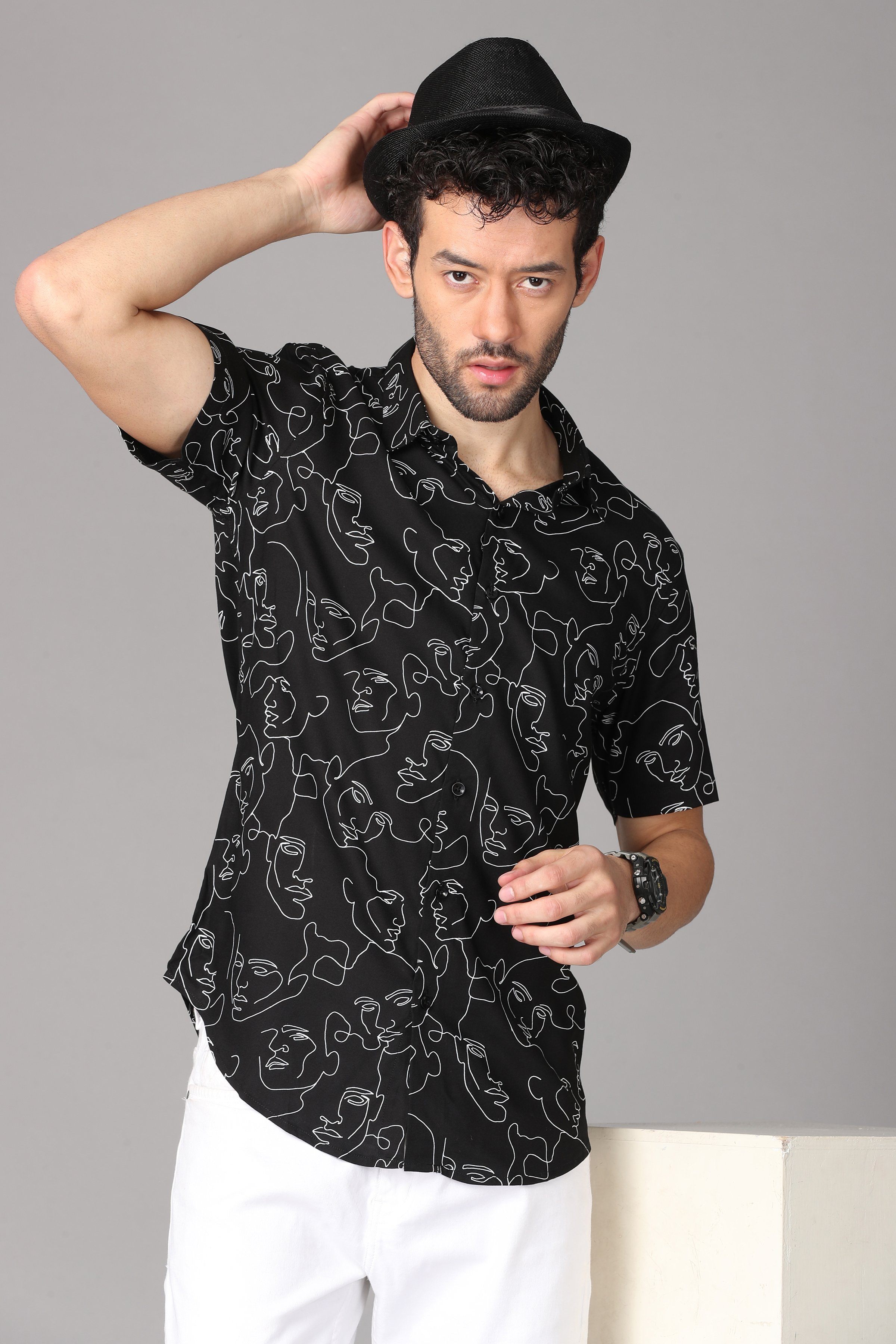 Black Pattern Shirt Shirts KEF S 