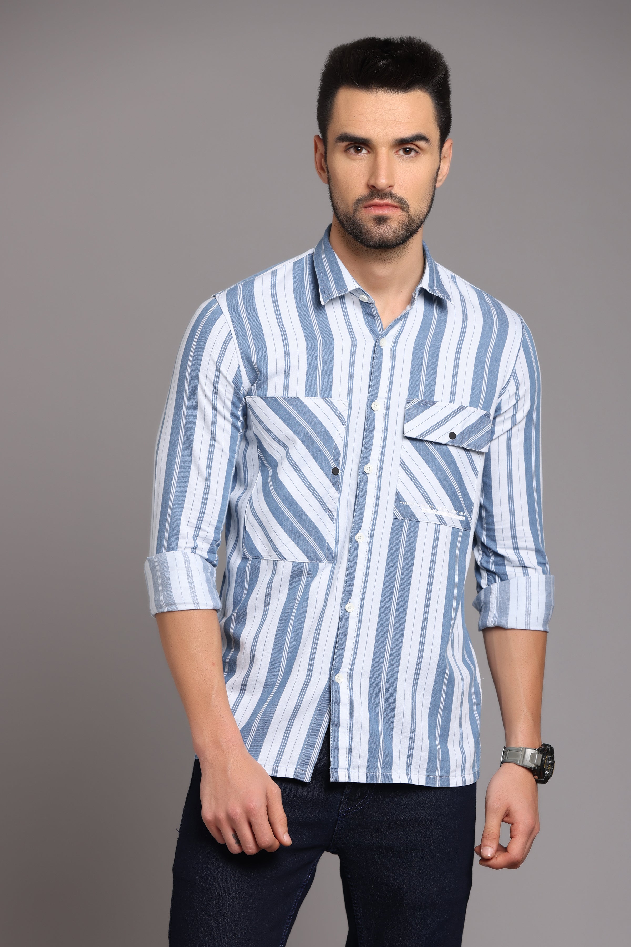 Blue and White Striped Full Sleeve Shirt Shirts Project 30 S 