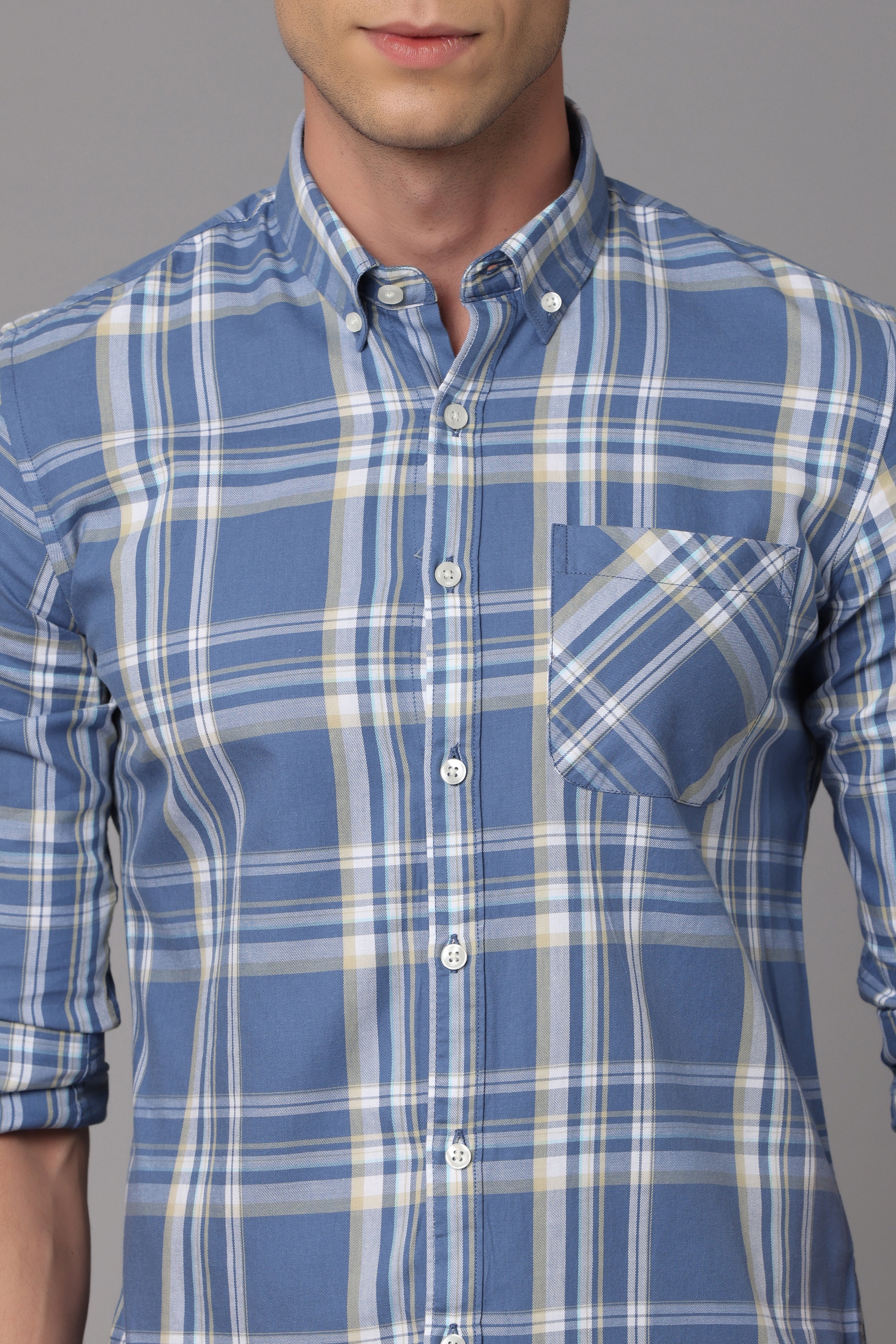 Blue Check Full Sleeve Shirt Shirts KEF 