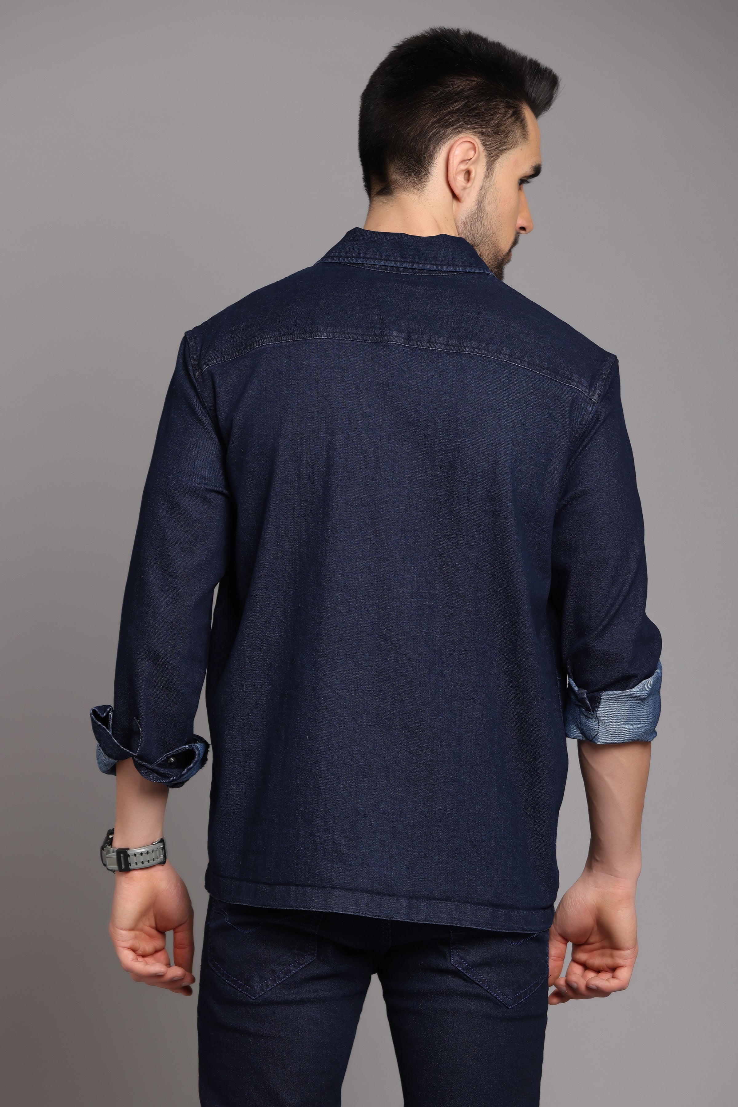 Dark Blue Denim Zipper Jacket with Double Pockets Shirts Project 30 