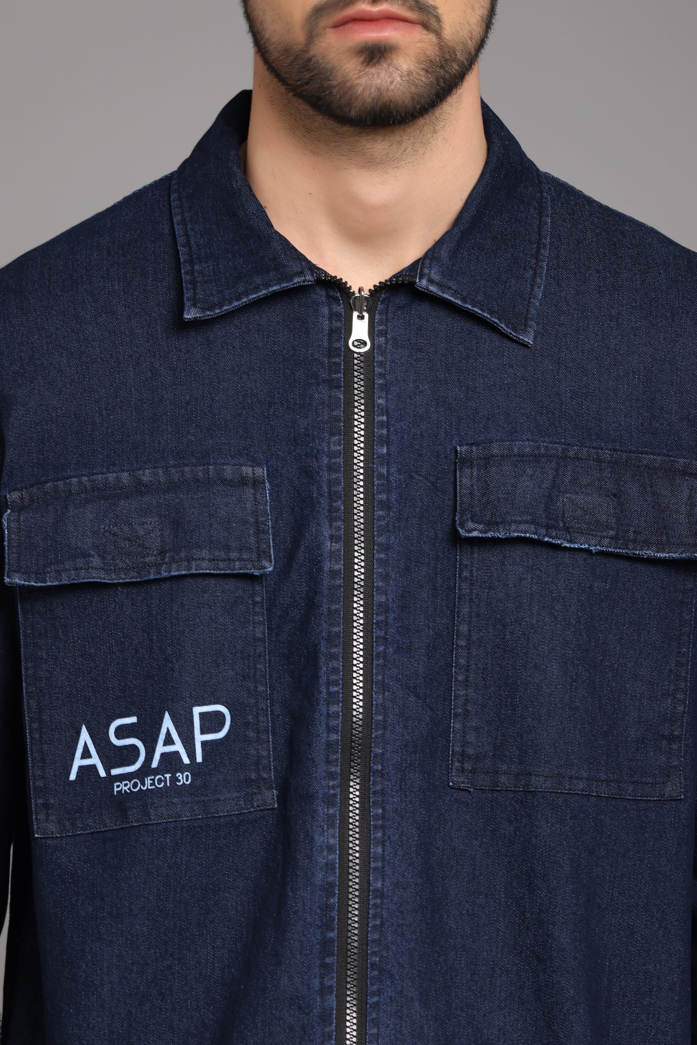 Dark Blue Denim Zipper Jacket with Double Pockets Shirts Project 30 S 