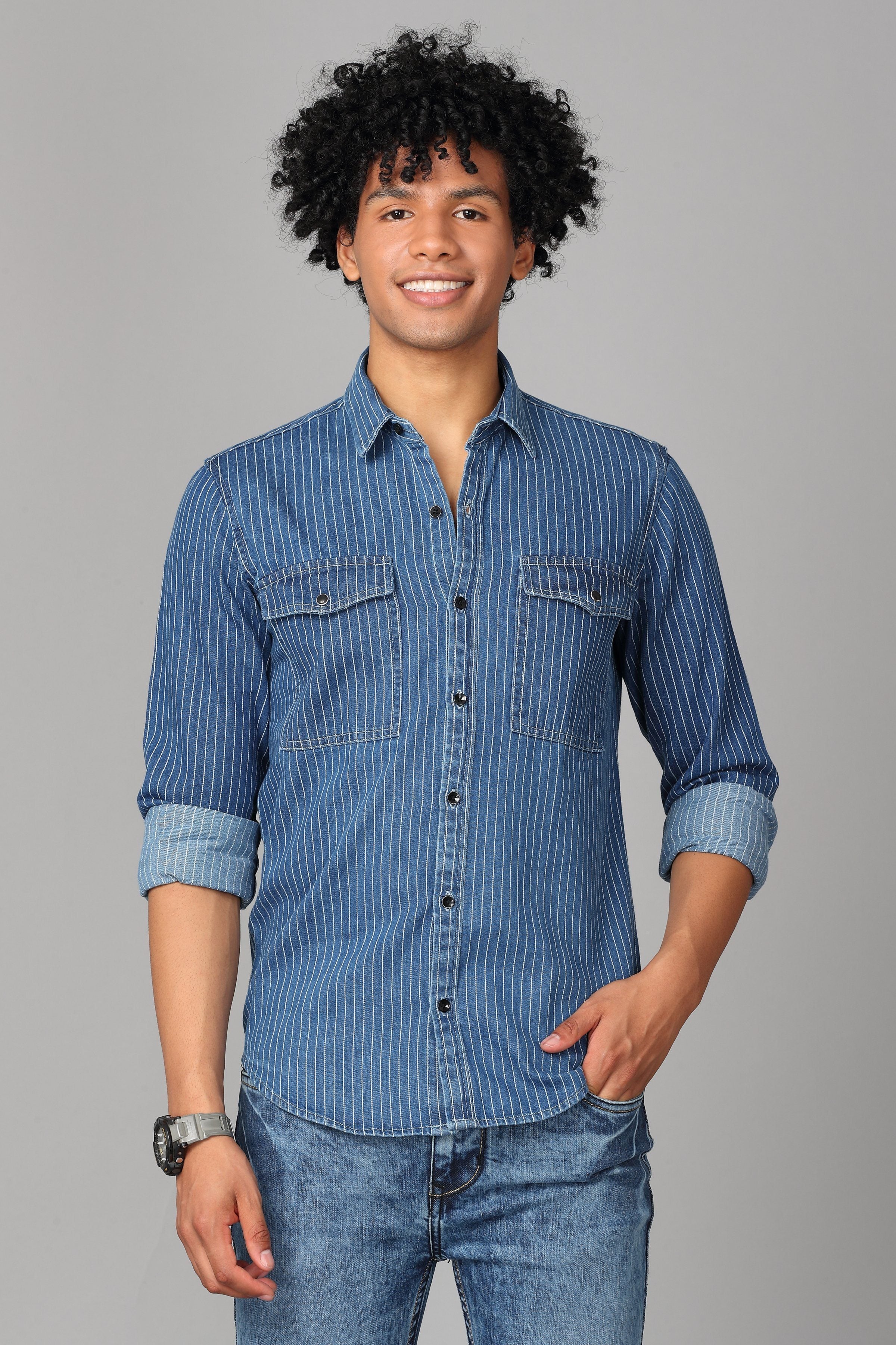 Buy GRAND STITCH Men Light Blue Solid Denim Single Casual Shirts (XL)  Online at Best Prices in India - JioMart.