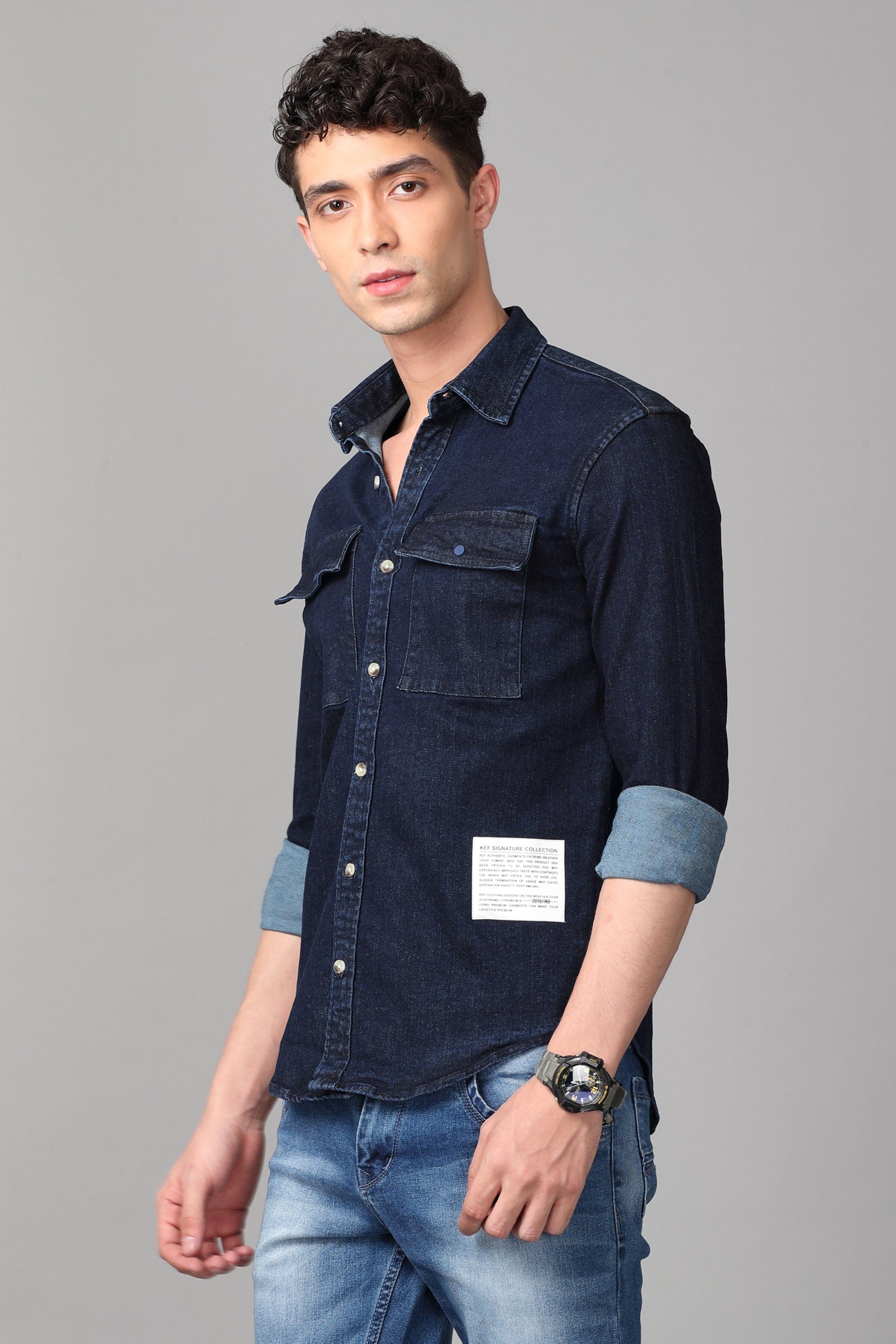 Double Pocket Printed Blue Denim Shirt in Bangalore at best price by Kef  Clothing - Justdial