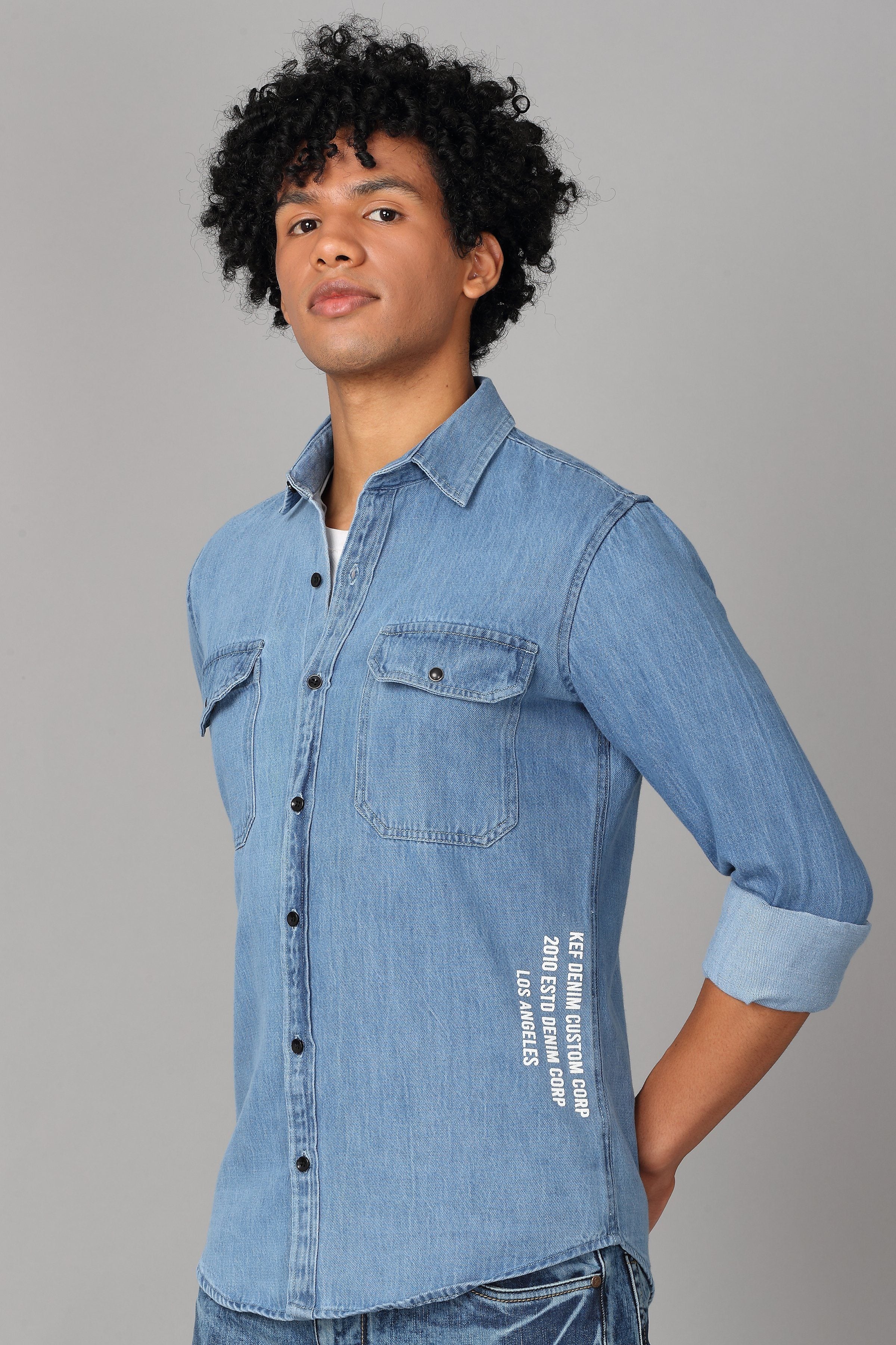Amazon.com: Black Blue Vintage Denim Shirts Men Slim Fit Printed Shirt  Pockets Lapel Collar Man Shirts Black M : Clothing, Shoes & Jewelry