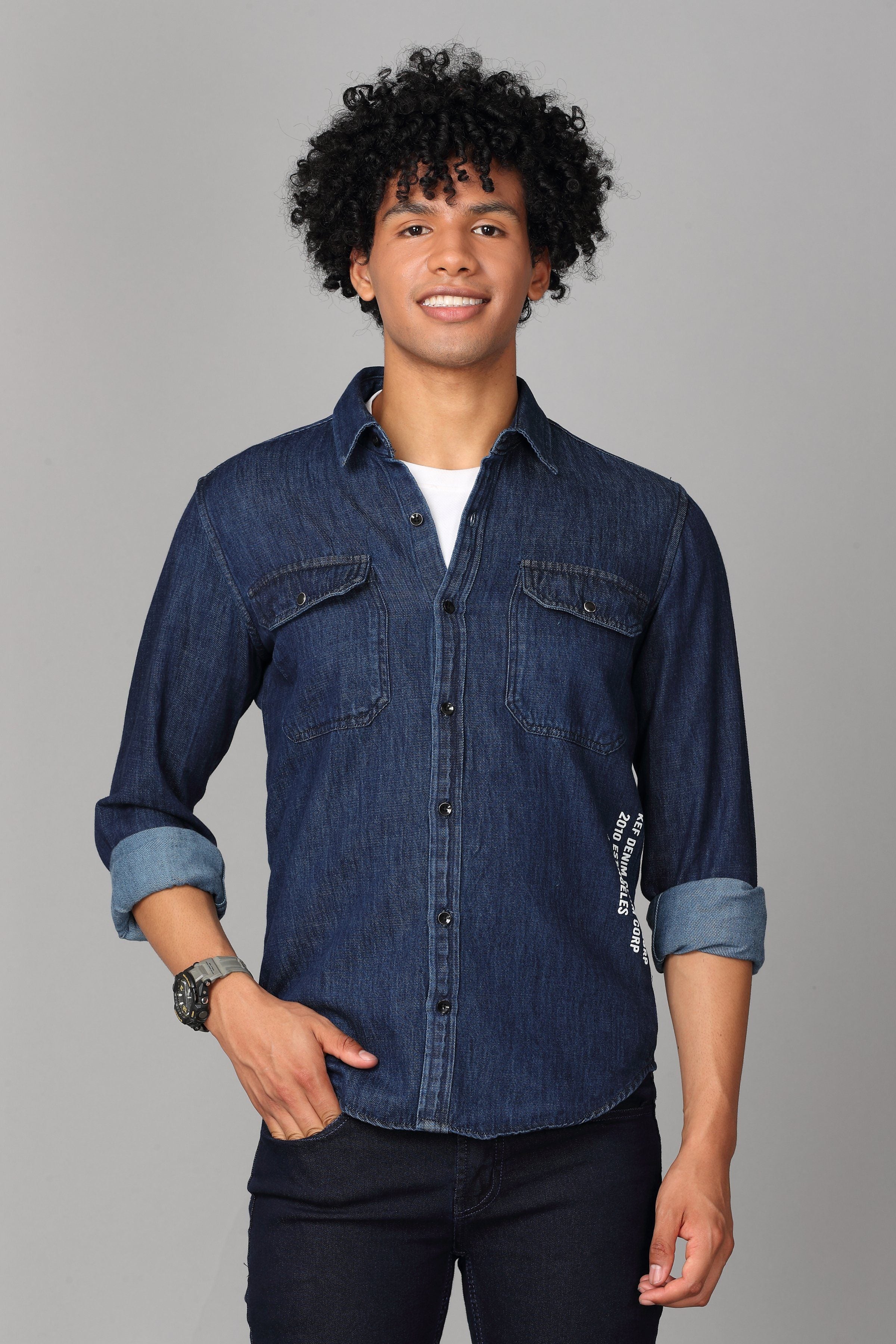 Vintage Levi's Denim Button Down Shirt Blue Large Double Pocket Long Sleeve  | eBay