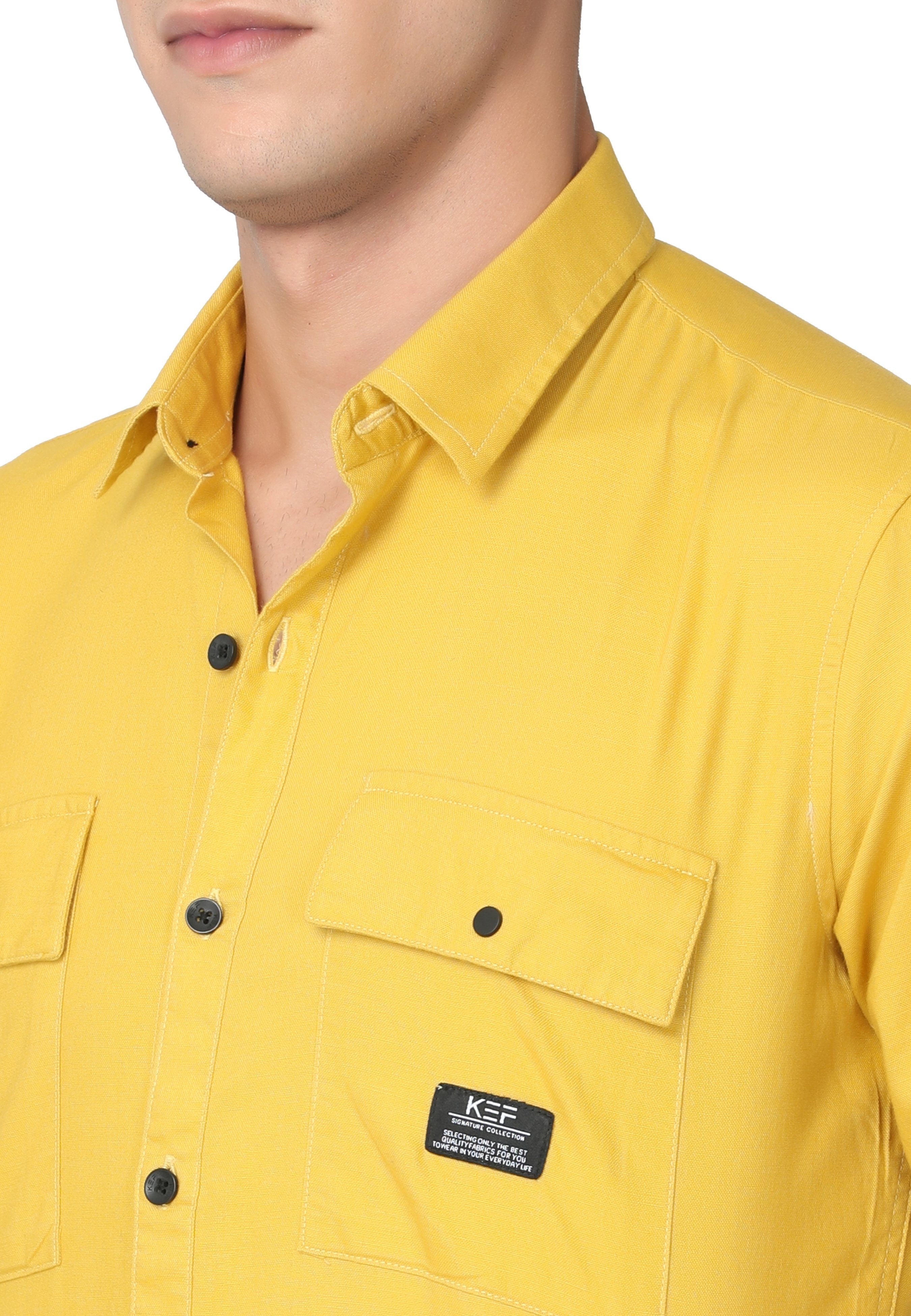 Glowing Yellow Solid Oxford Casual Shirt Shirts KEF 
