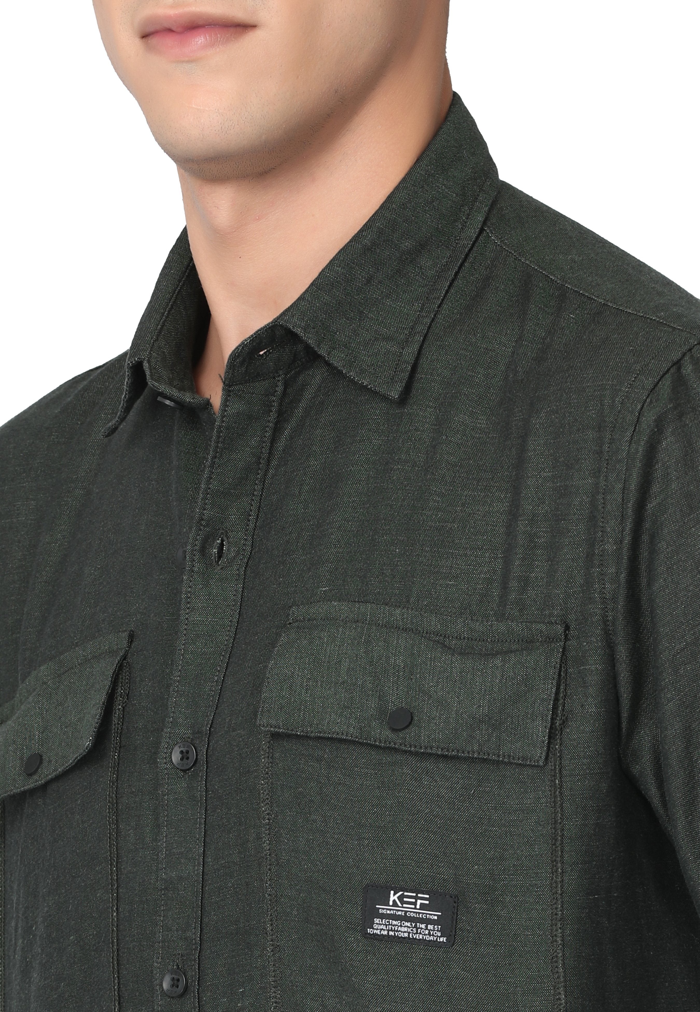 Green Solid Regular Fit Casual Shirt Shirts KEF 