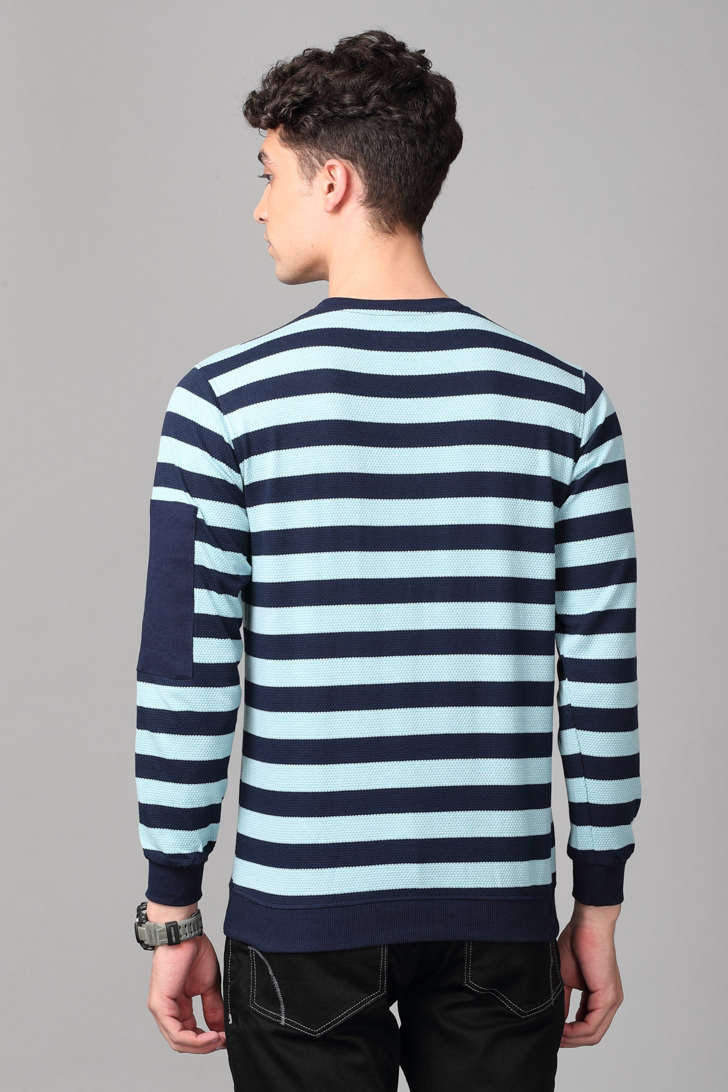 KEF Men's Ocean Blue & Navy Striped Pullover Sweater Sweater KEF 