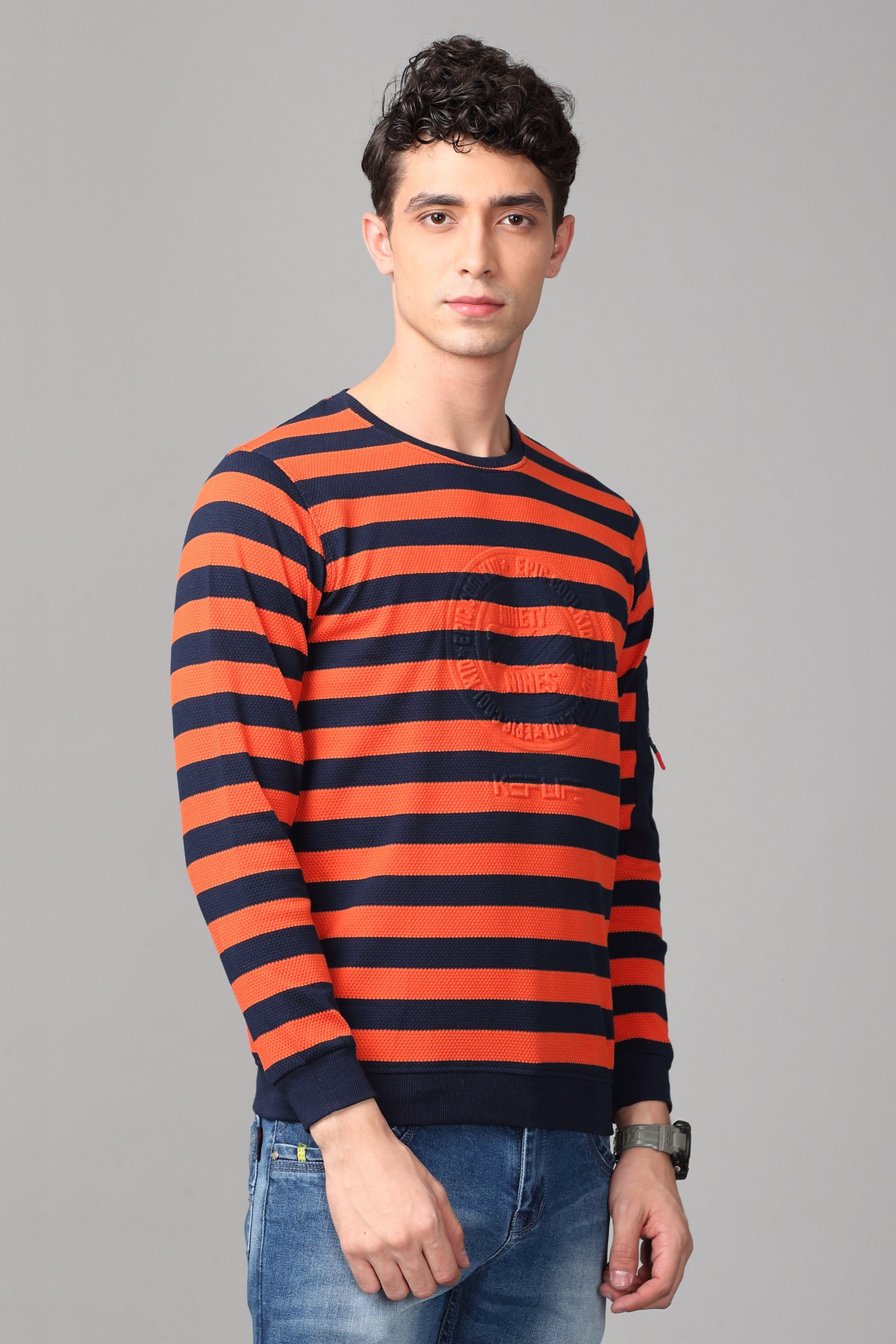 KEF Men's Orange & Black Striped Pullover Sweater Sweater KEF 