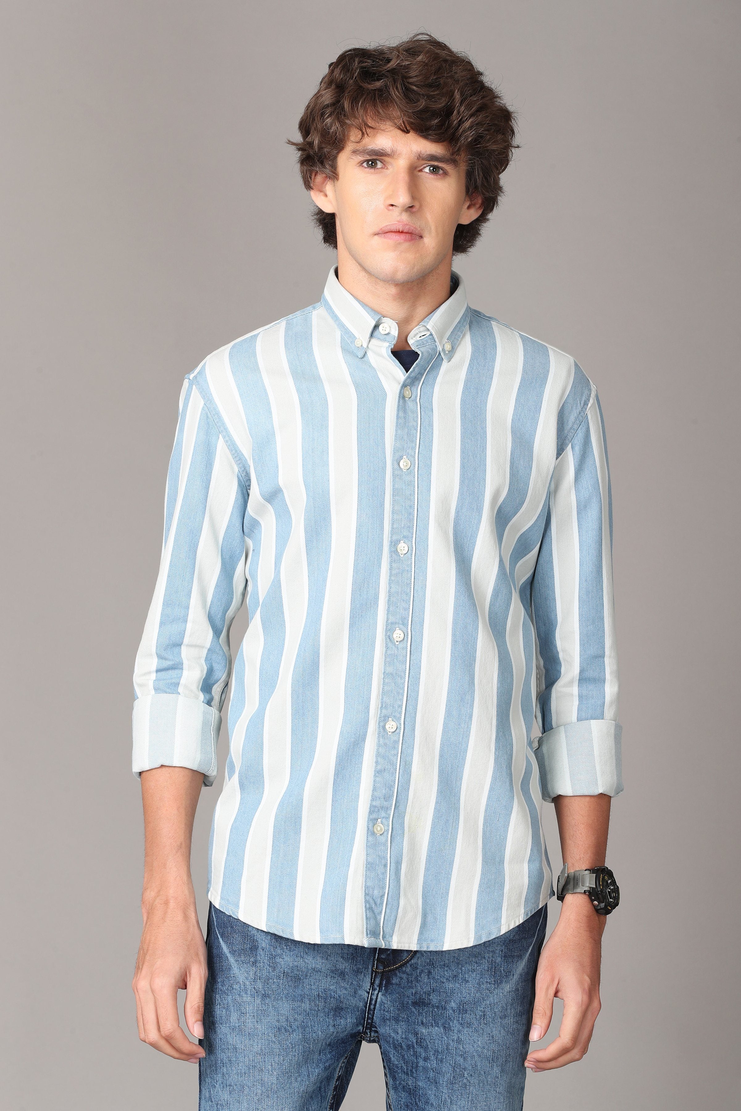Light Blue and Creamy Full Sleeve Shirt Shirts KEF S 