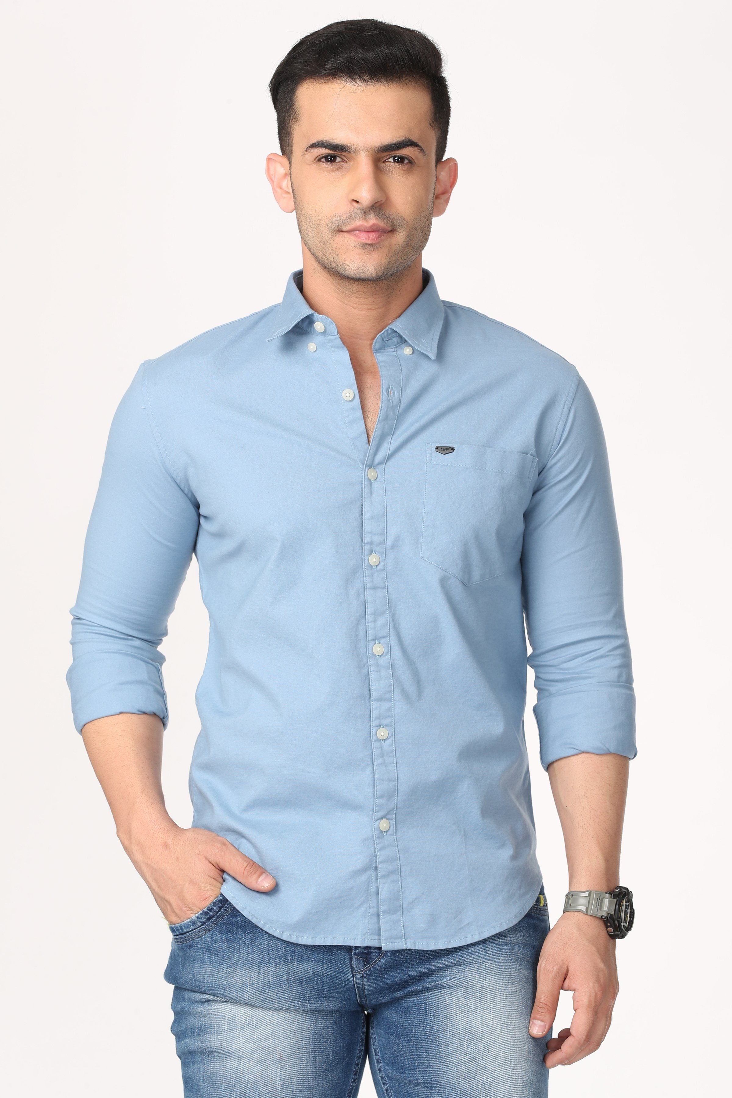 Light Blue Plain Full Sleeve Shirt Shirts KEF S 