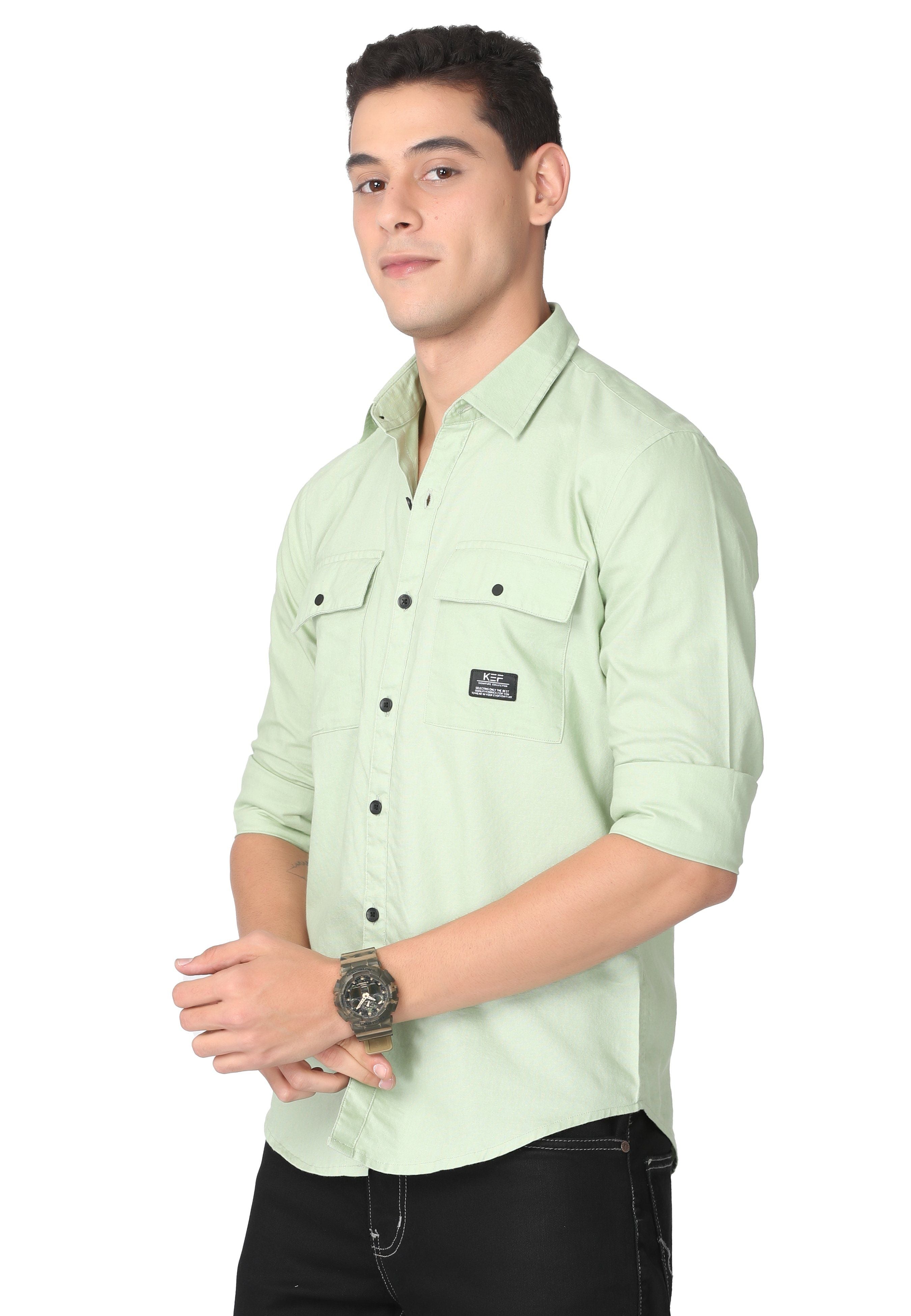 Light Green Regular Fit Casual Shirt Shirts KEF 