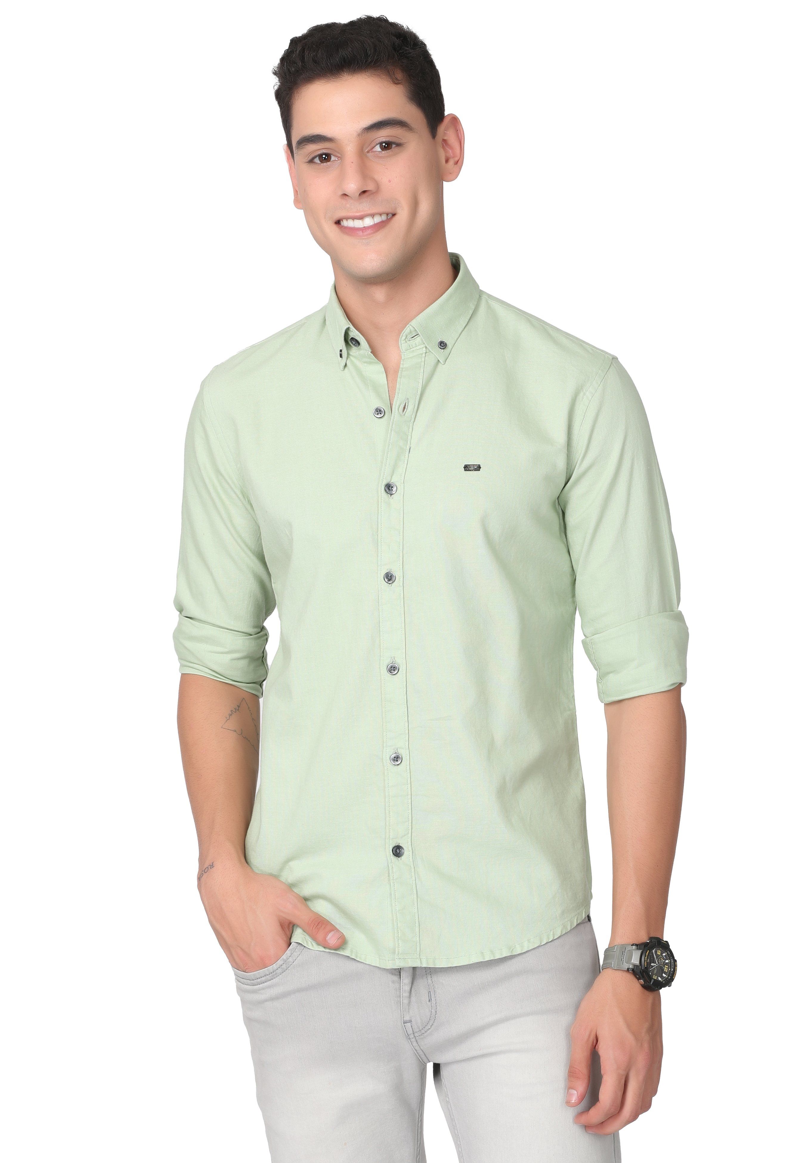 Light Green Solid Regular Fit Casual Shirt Shirts KEF S 