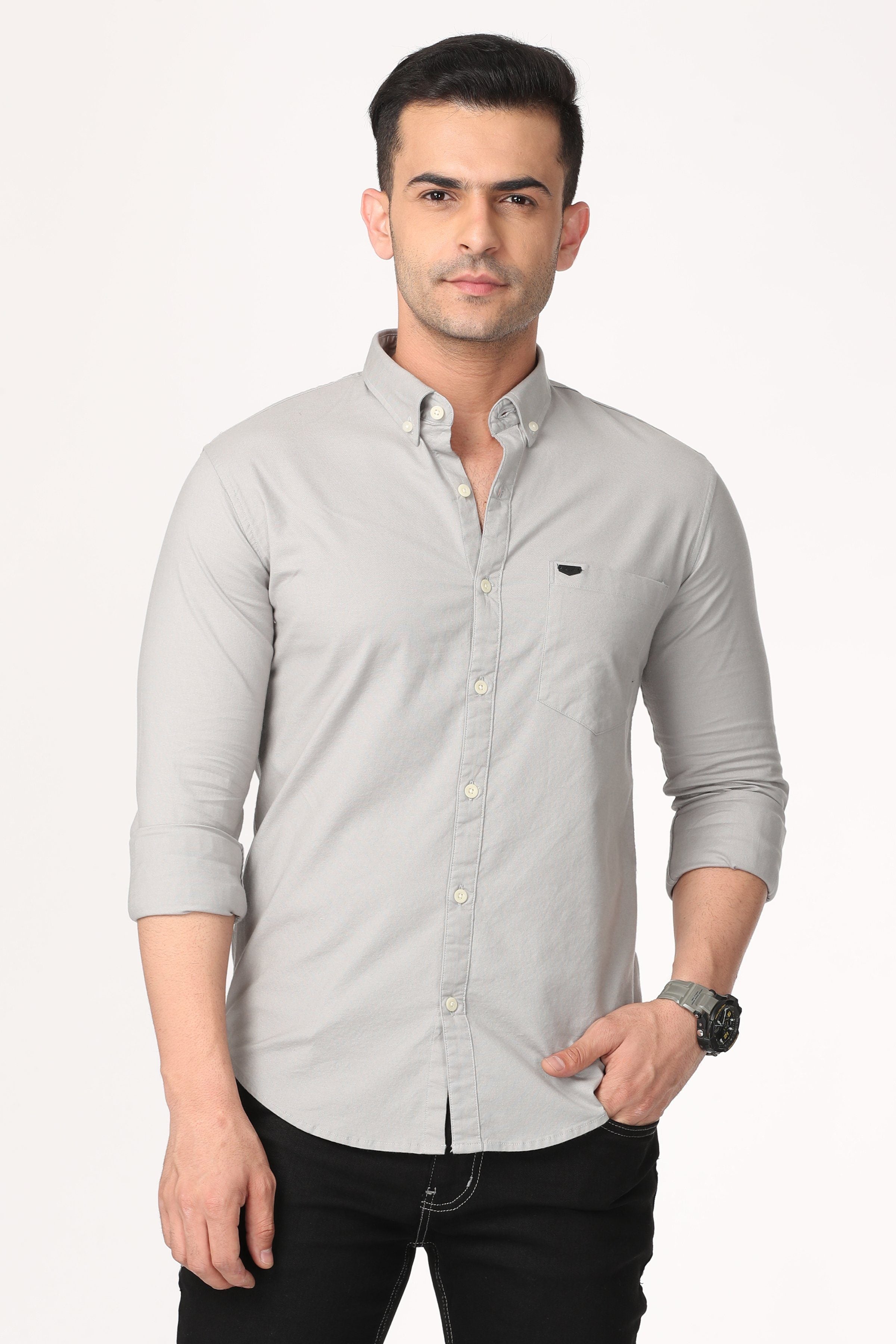 Light Grey Plain Shirt Shirts KEF S 