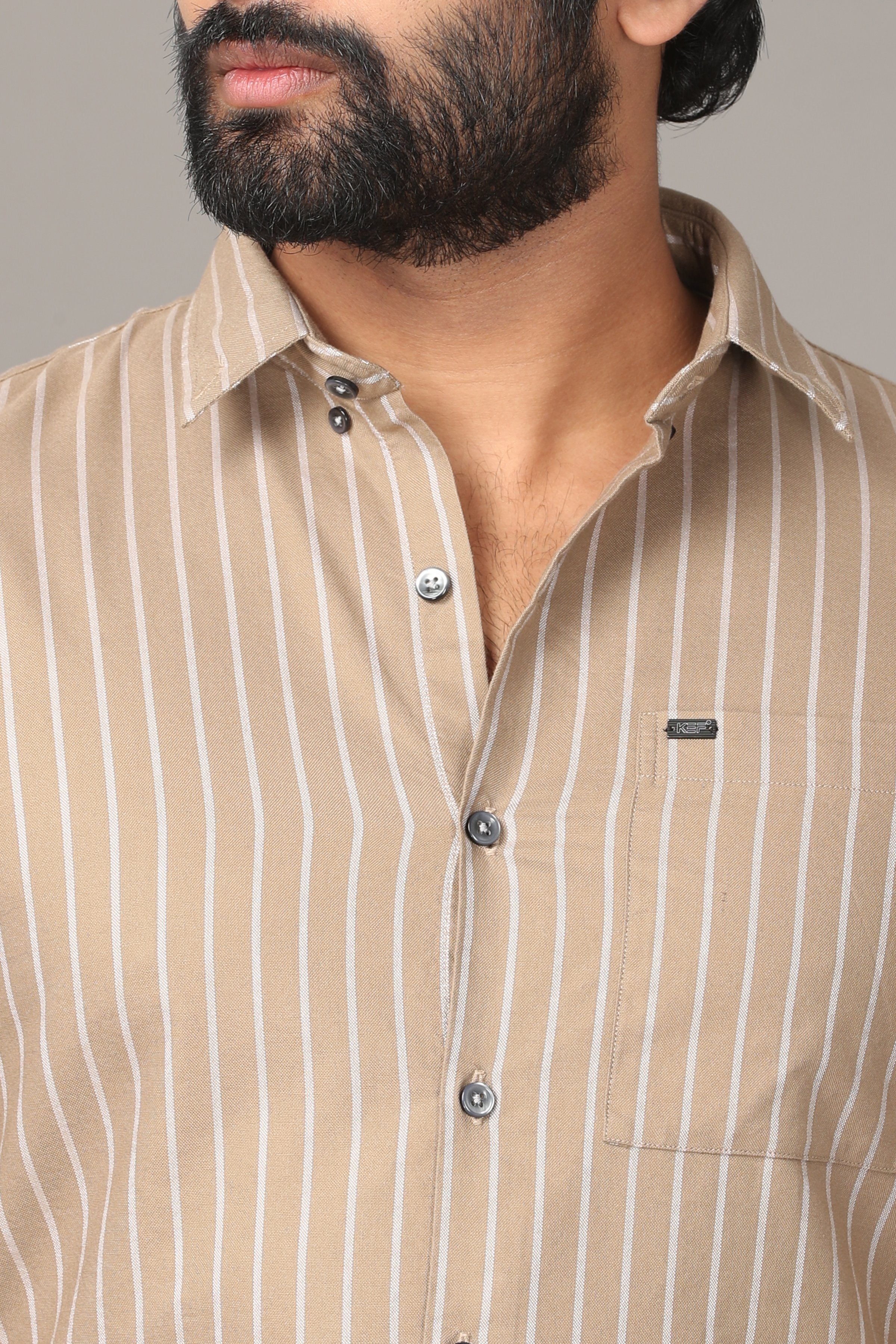 Light Sand Striped Full Sleeve Shirt Shirts KEF 