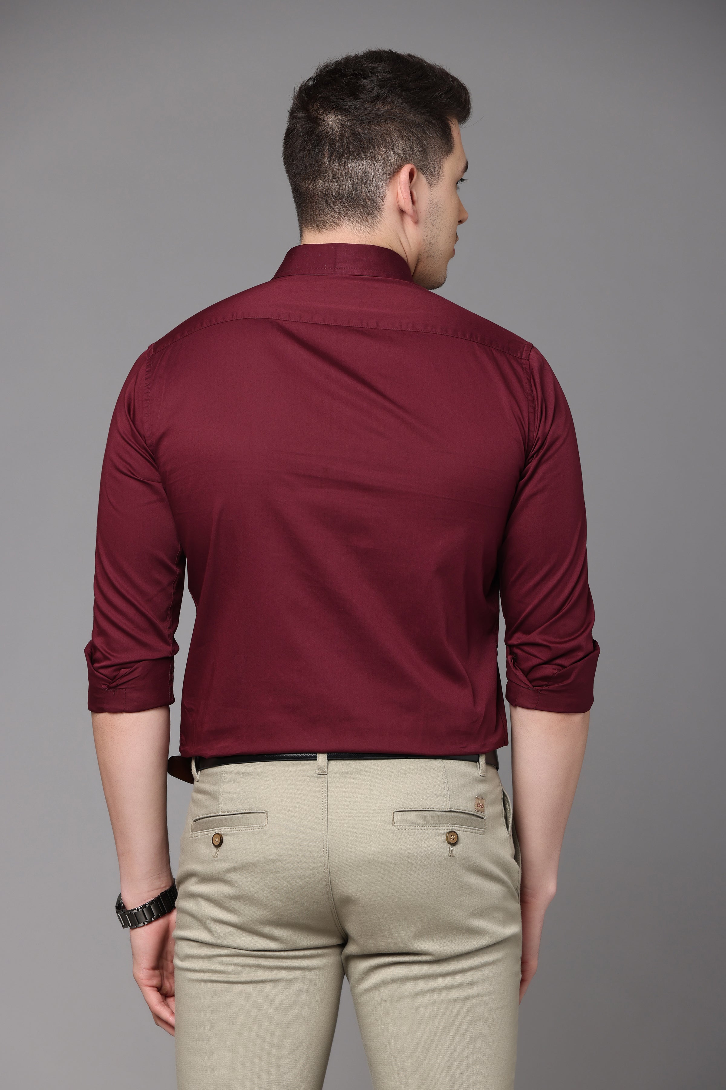 maroon plain slim fit shirt shirts kef 860575