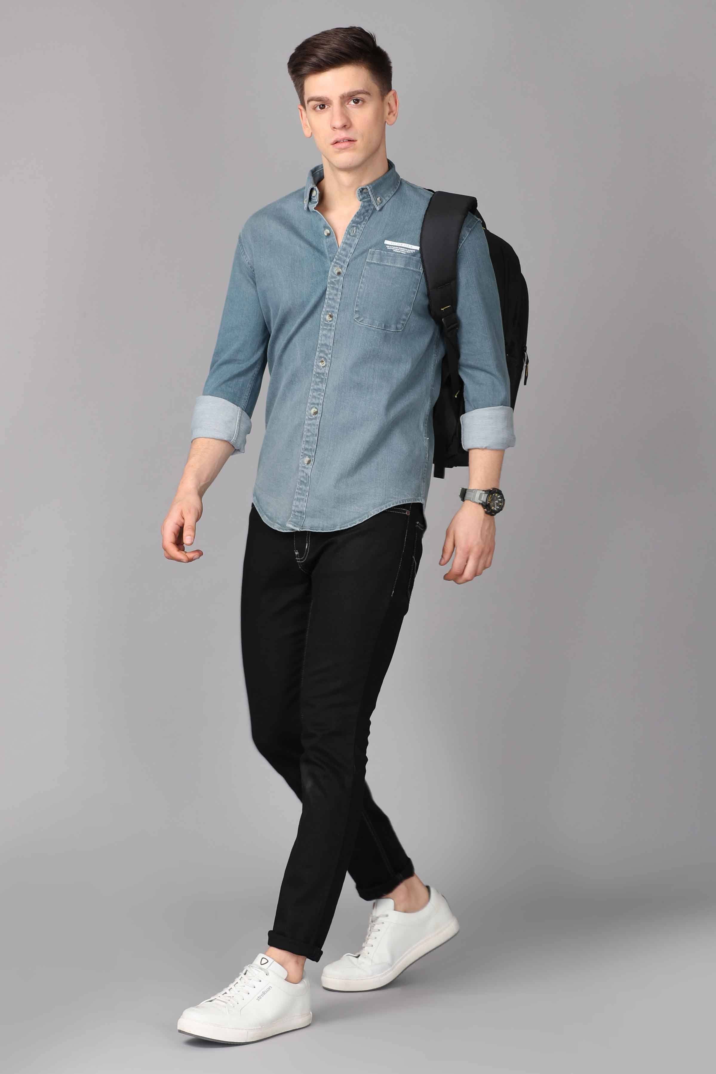 Sollobell Men Cutaway Collar Faded Light Blue Half Sleeve Casual Denim Shirt  (5X-Large) : Amazon.in: Clothing & Accessories
