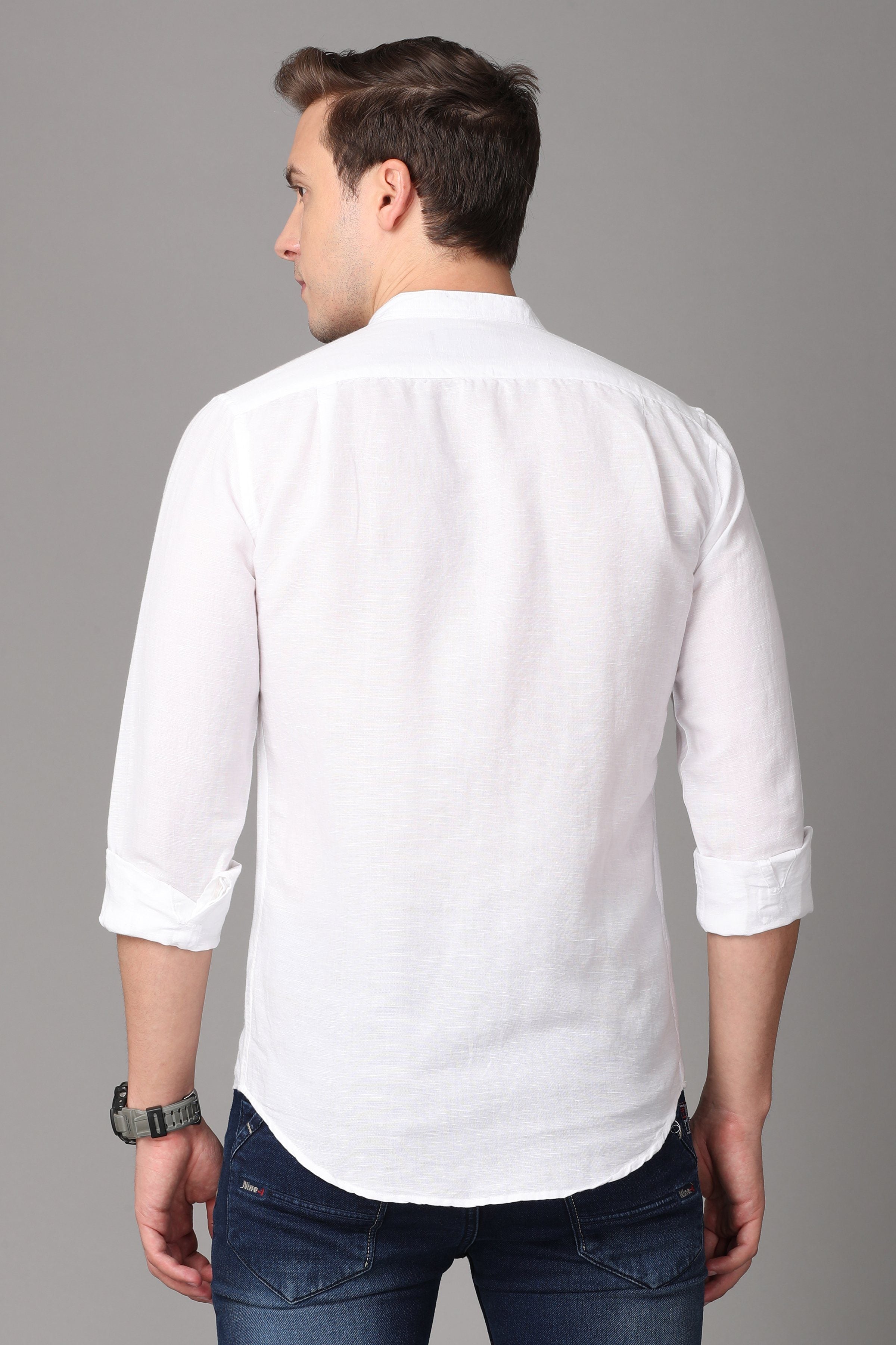Men White Regular Fit Solid Casual Linen Sustainable Shirt Shirts KEF 