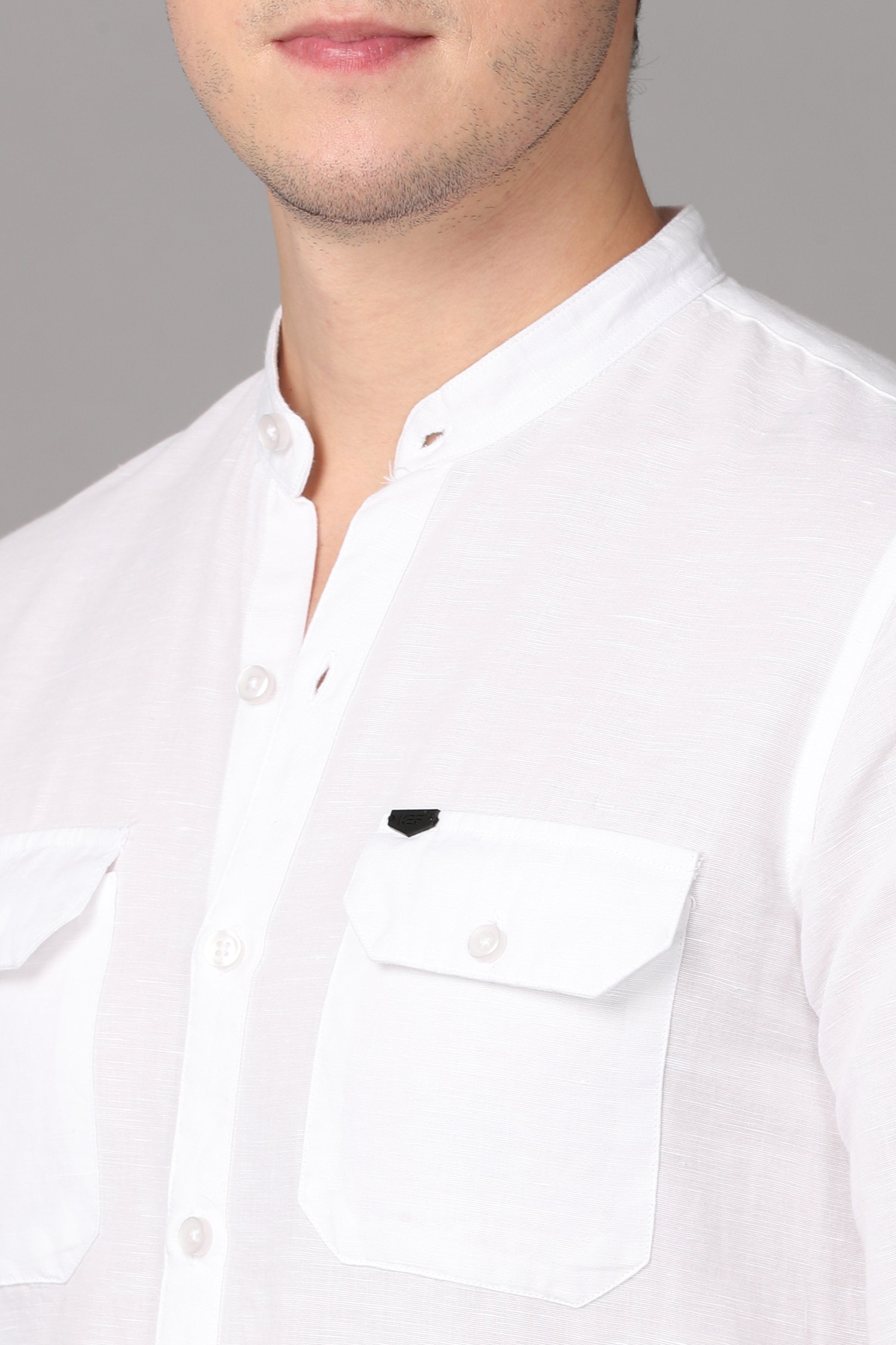 Men White Regular Fit Solid Casual Linen Sustainable Shirt Shirts KEF 