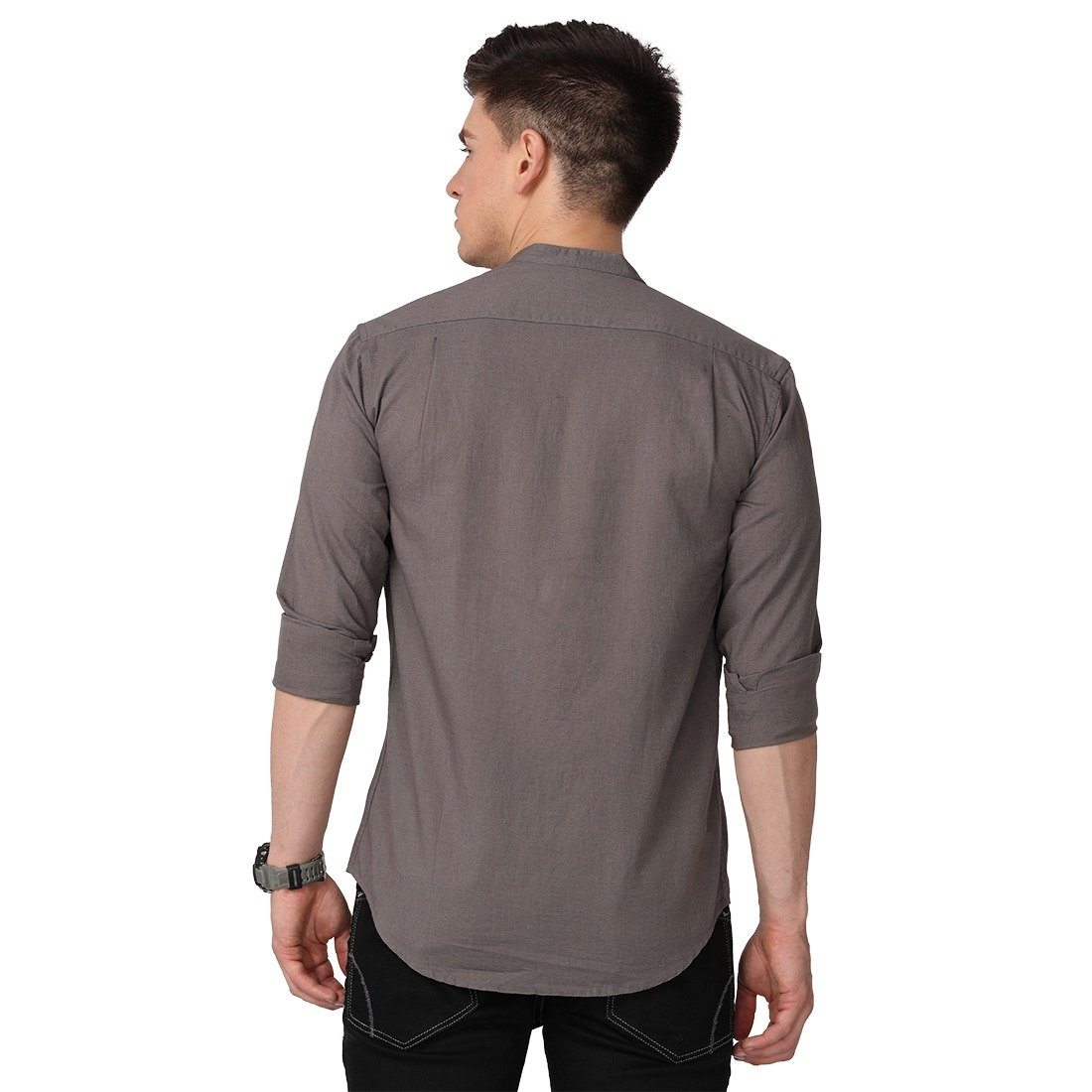 Men's Long Sleeve Band Collar Shirt Shirts KEF 