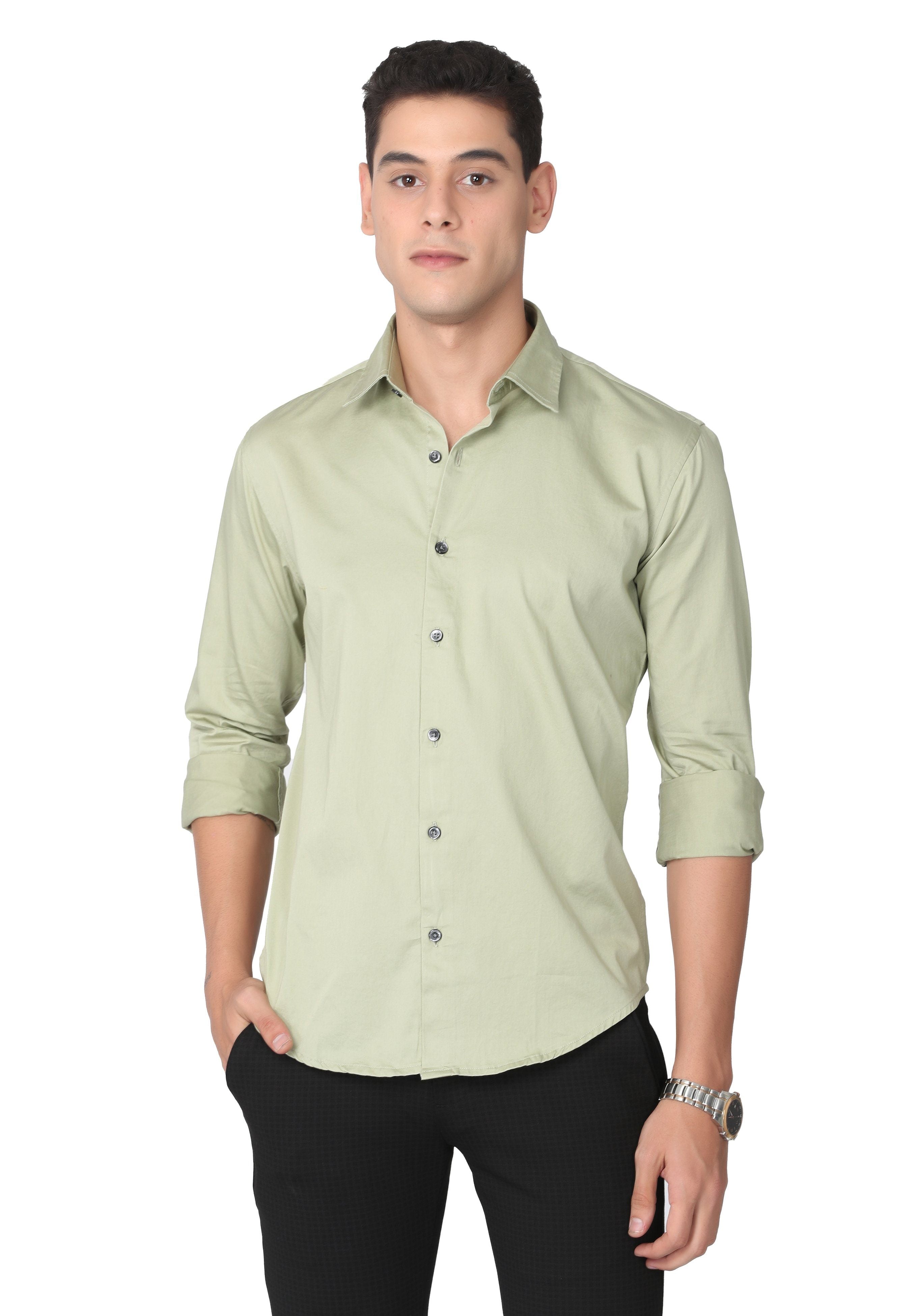 Pale Green Stain Twill Formal Shirt Shirts KEF S 