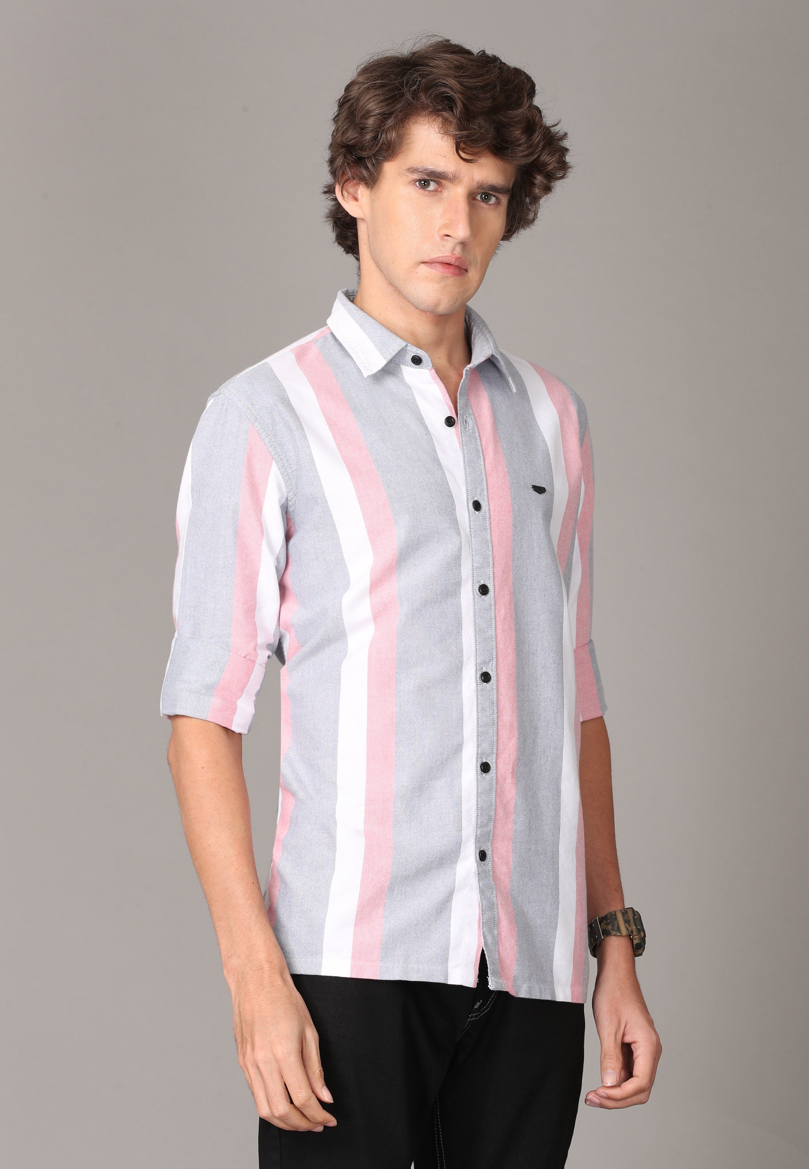 Pink, Grey and White Triple Combo Full Sleeve Shirt Shirts KEF 