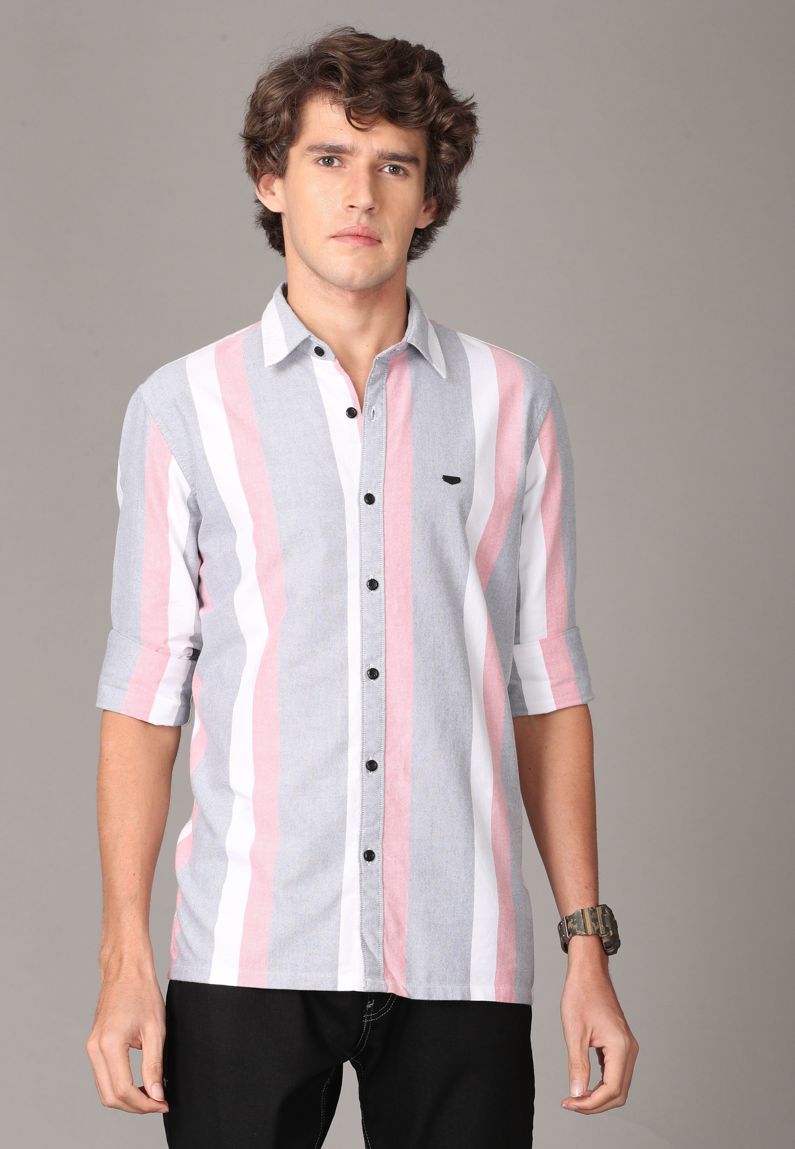 Pink, Grey and White Triple Combo Full Sleeve Shirt Shirts KEF S 