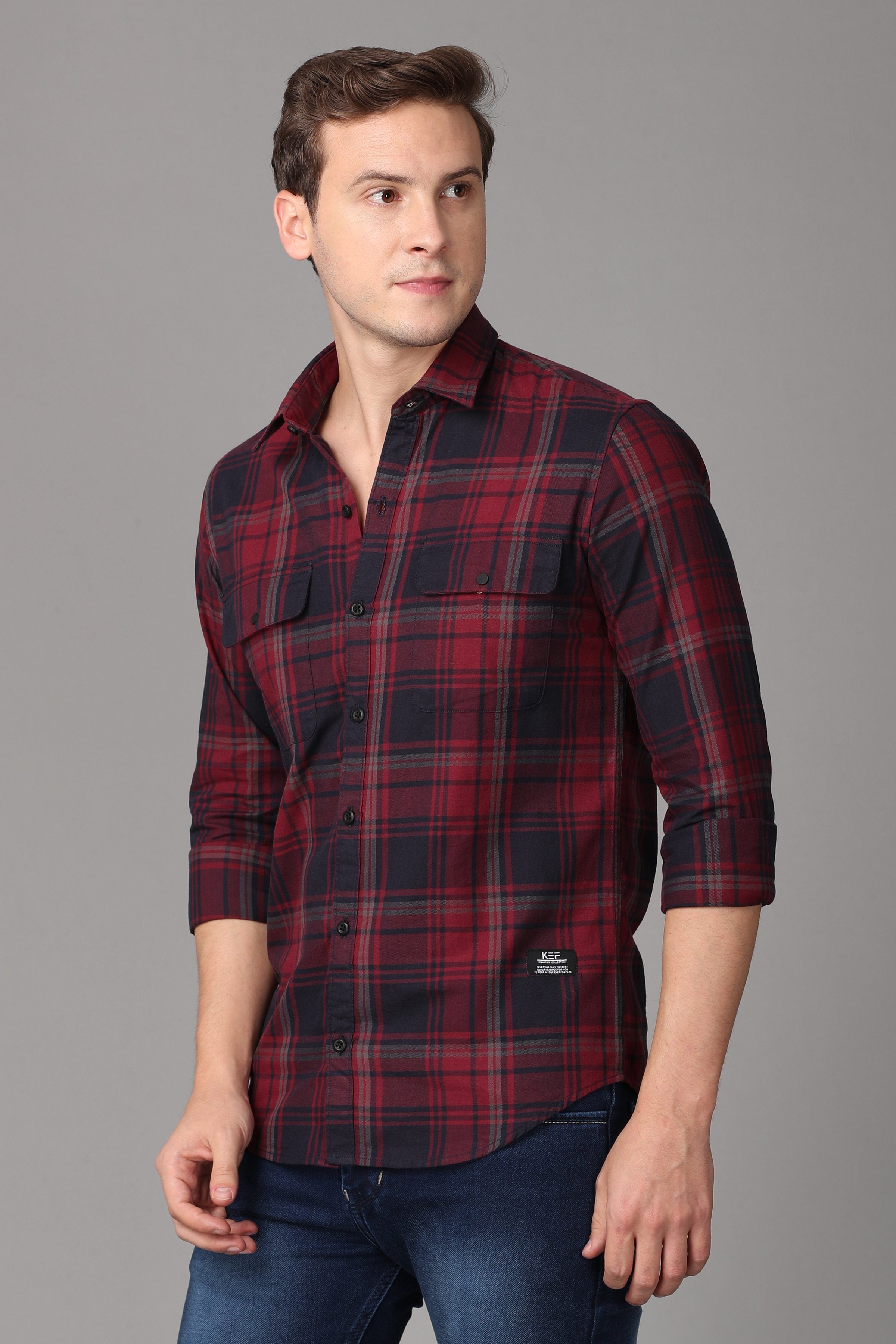 Red and Black Checked Casual Shirt Shirts KEF 