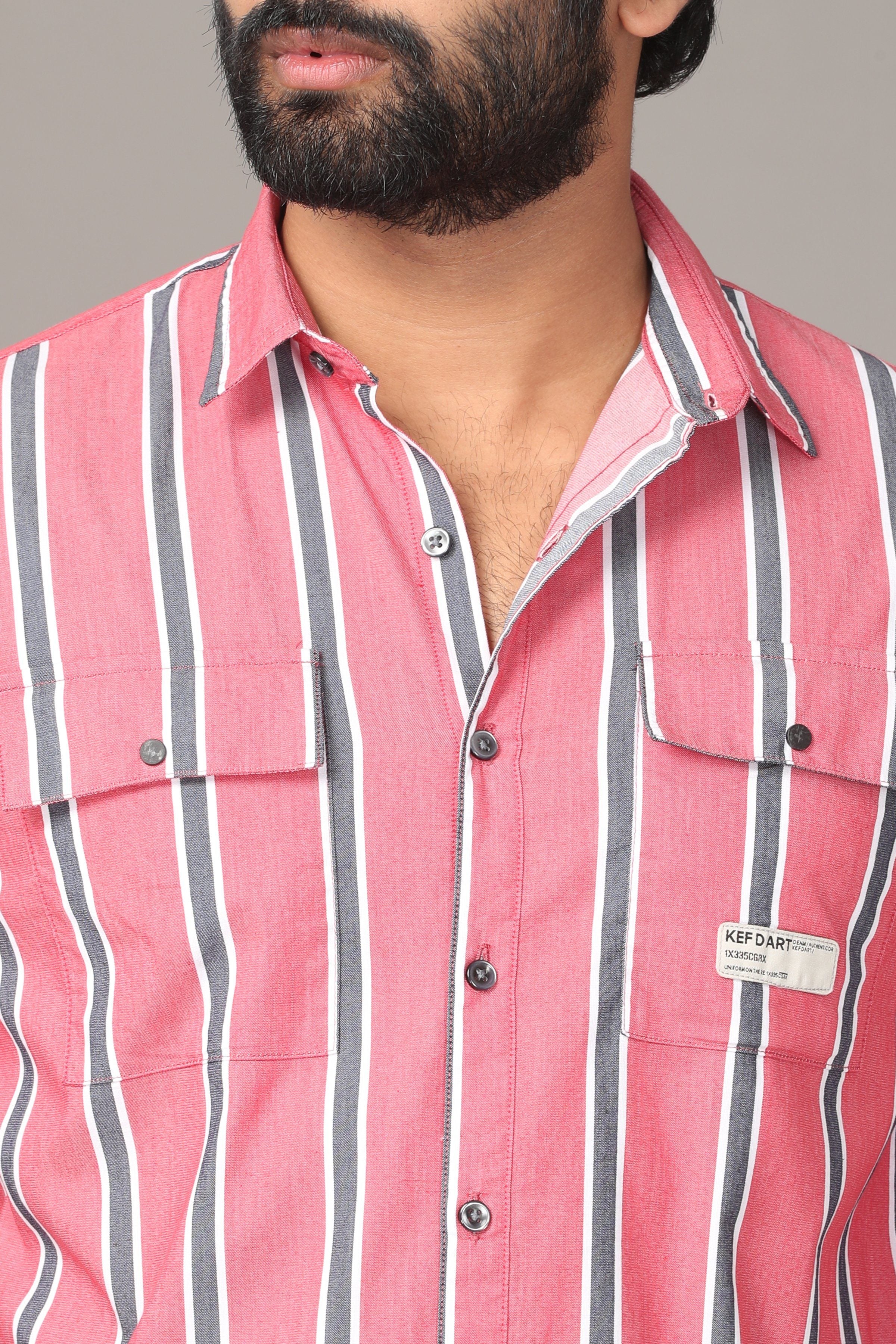 Rose Dual Striped Full Sleeve Shirt Shirts KEF 