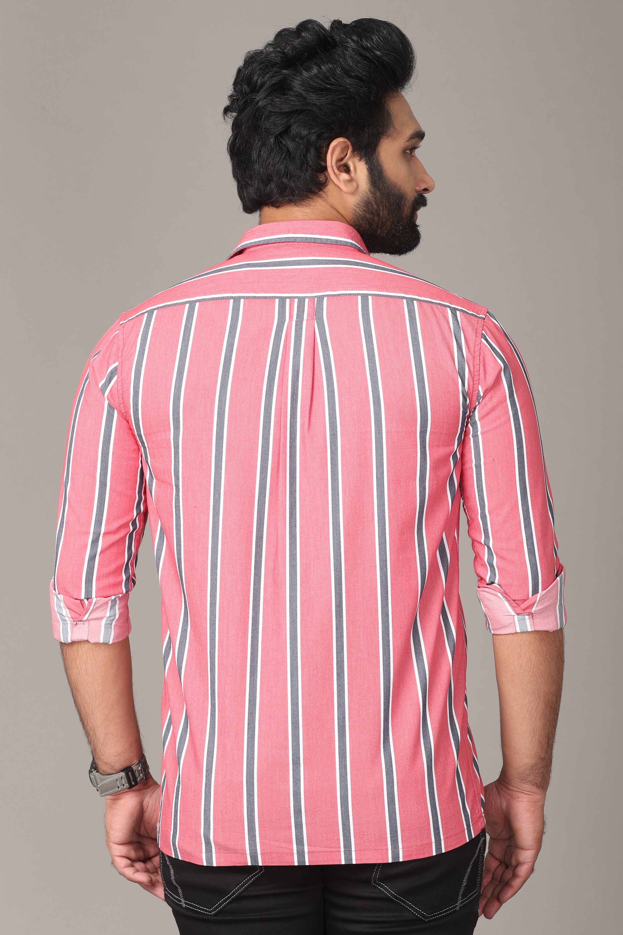 Rose Dual Striped Full Sleeve Shirt Shirts KEF 