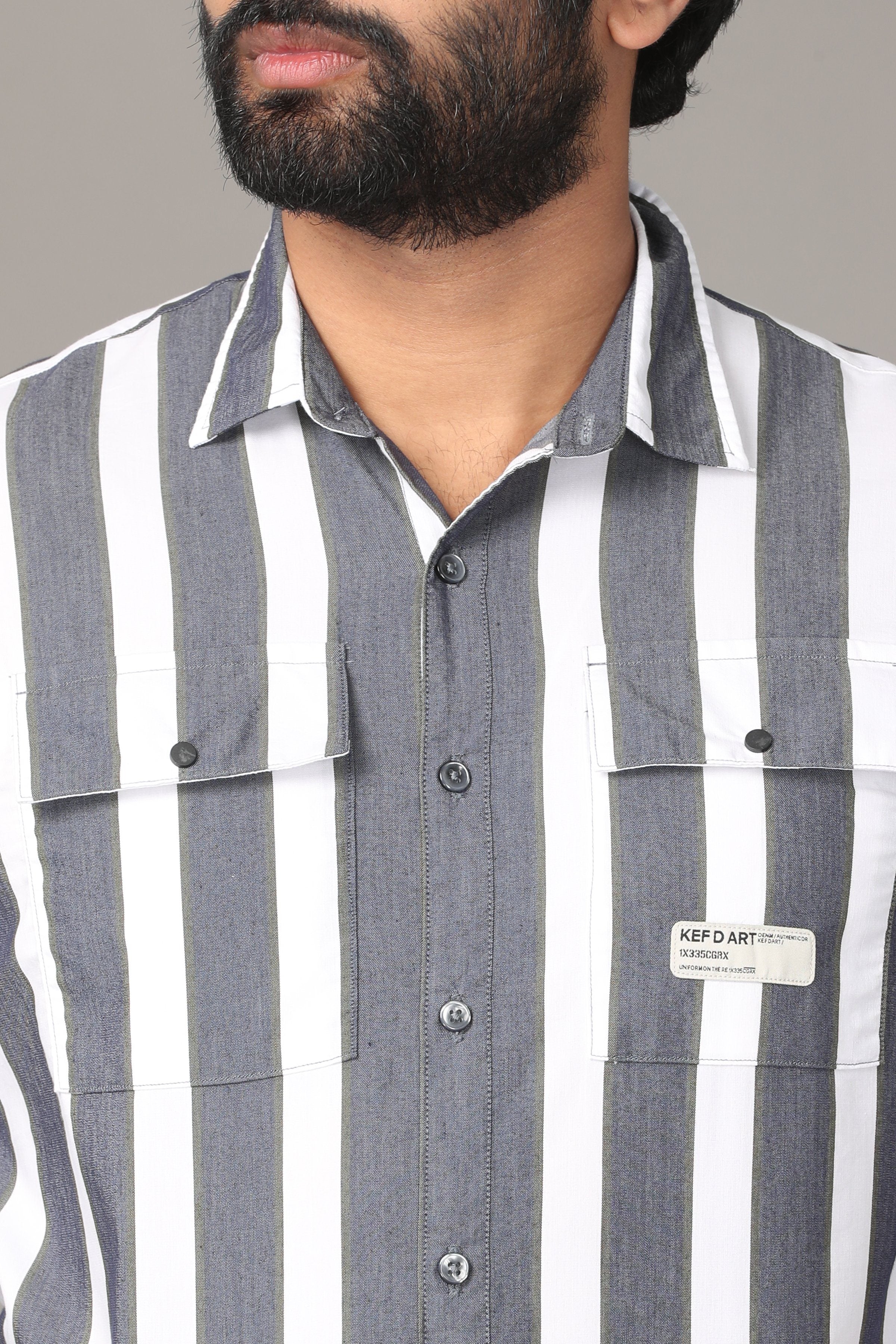 White and Grey Striped Full Sleeve Shirt Shirts KEF 